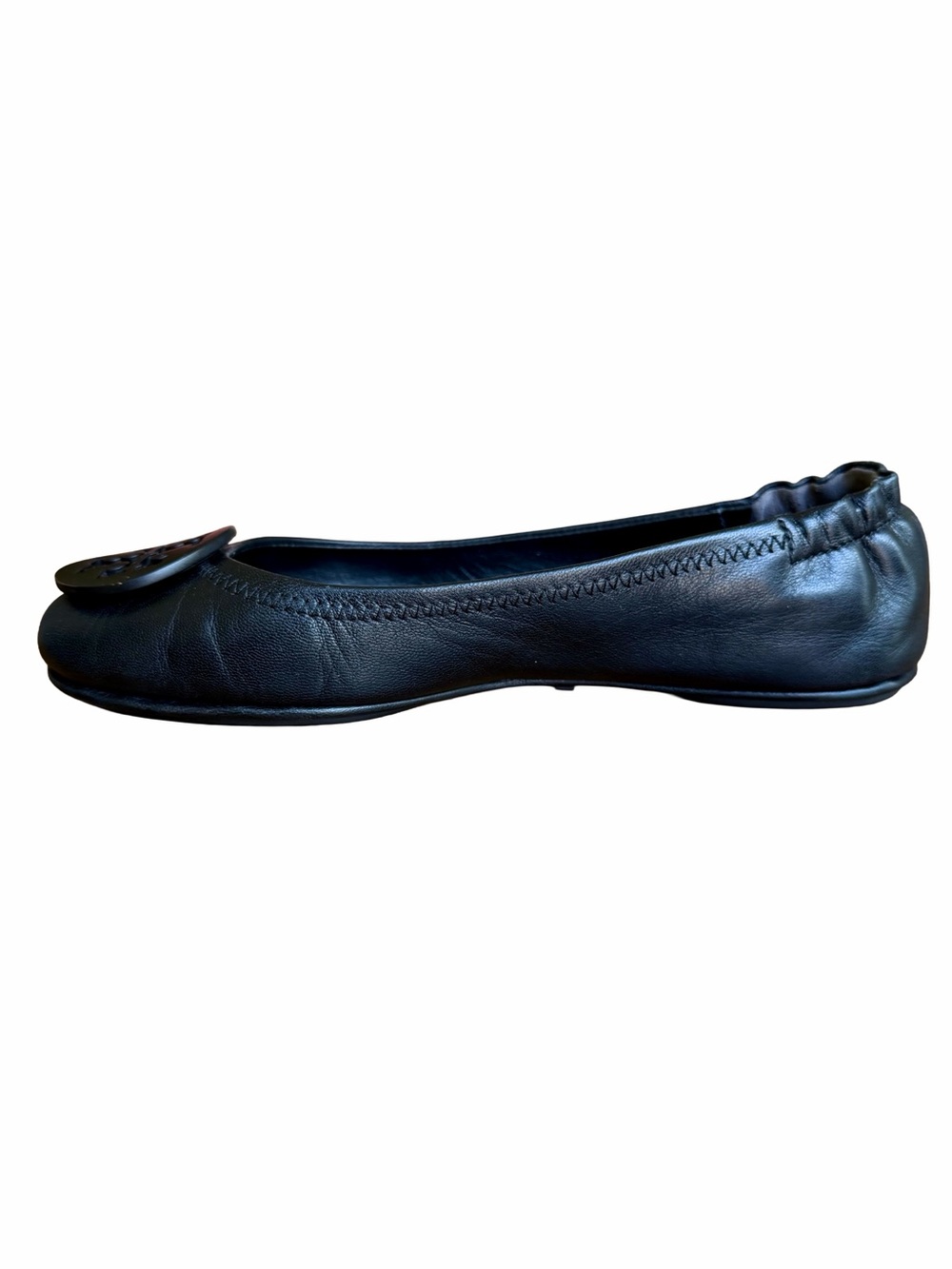 Tory Burch Minnie Travel Ballet Flats Black Leather Logo Size 7 - Picture 5 of 12